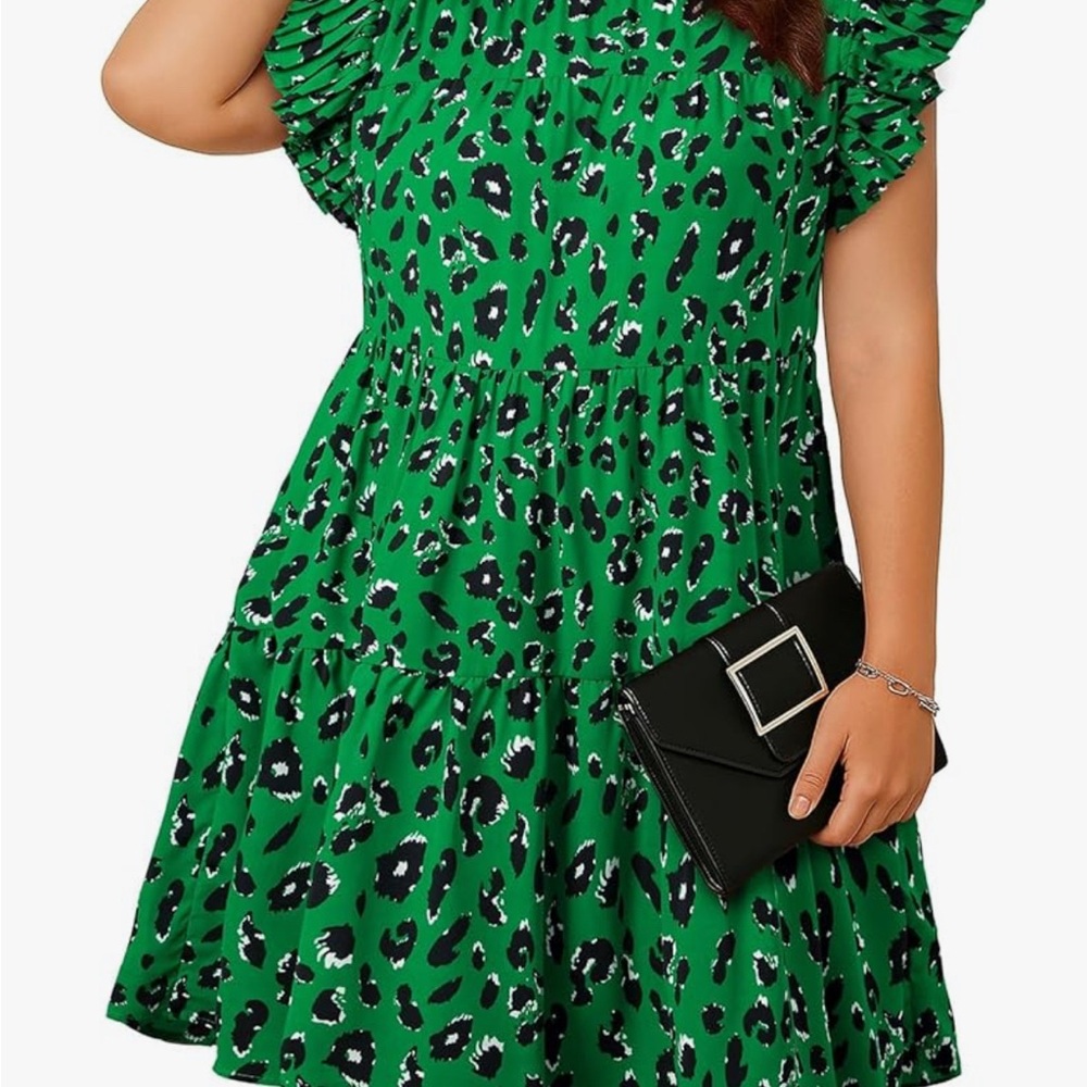 Green Leopard Print Ruffle Dress - Picture 13 of 13